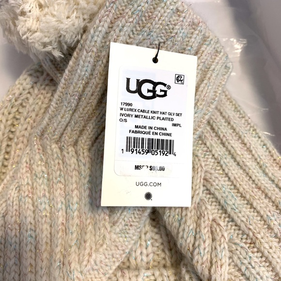 UGG Metallic Cream Knit Hat and Glove Set! - Picture 4 of 13